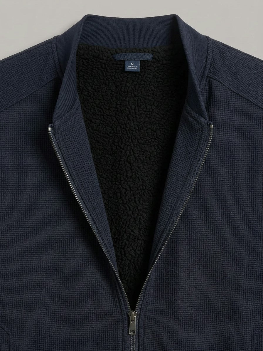Tropea Men's Waffle-Knit Harrington Jacket — navy — detail-lining