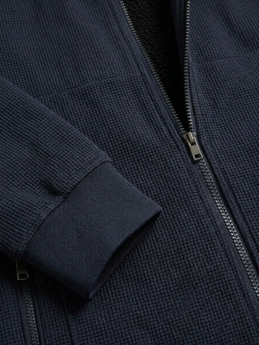 Tropea Men's Waffle-Knit Harrington Jacket — navy — detail