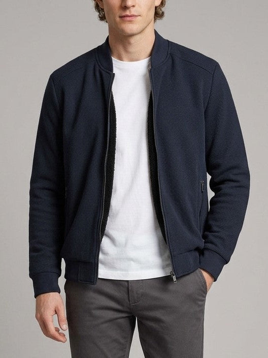 Tropea Men's Waffle-Knit Harrington Jacket — navy — front
