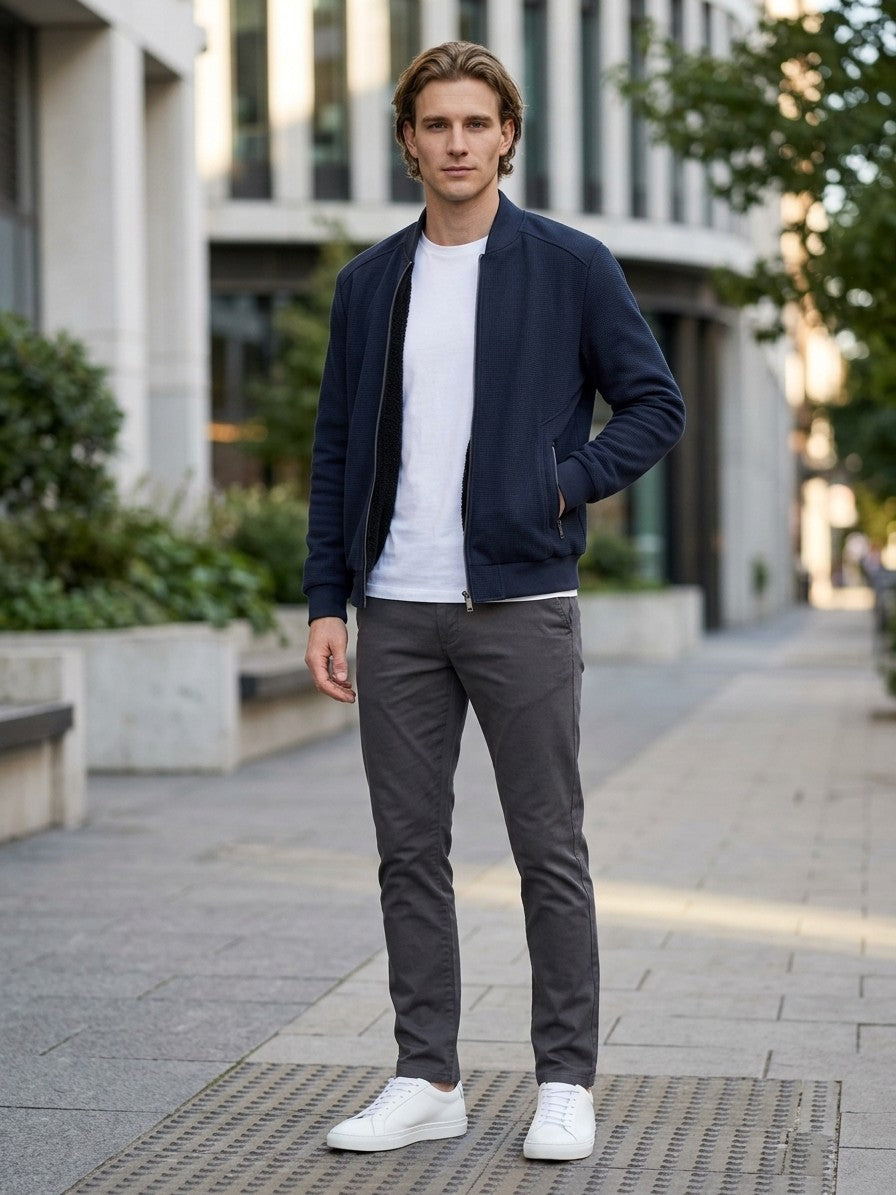 Tropea Men's Waffle-Knit Harrington Jacket — navy — lifestyle