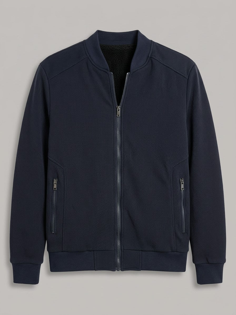 Tropea Men's Waffle-Knit Harrington Jacket — navy — packshot