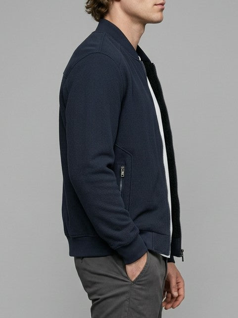 Tropea Men's Waffle-Knit Harrington Jacket — navy — side