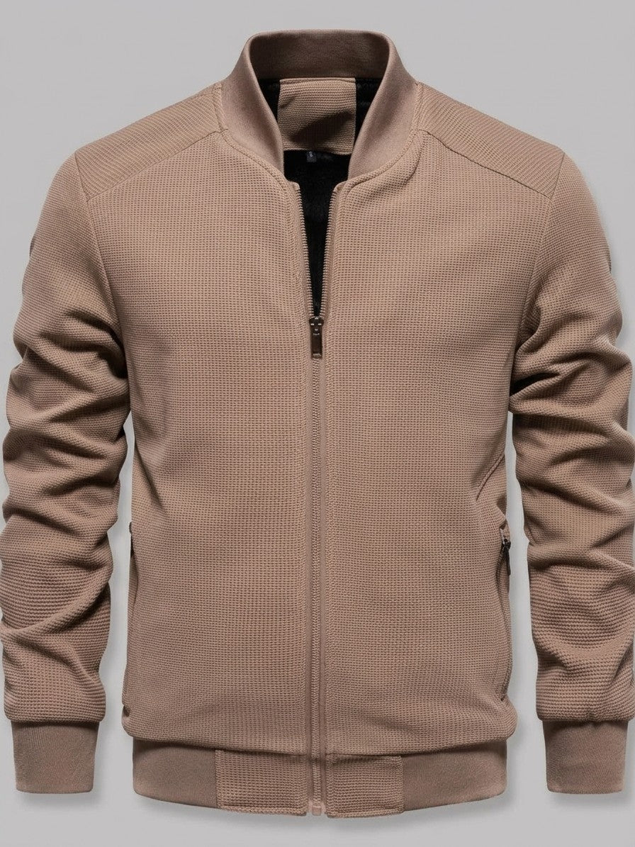 Tropea Men's Waffle-Knit Harrington Jacket — taupe — packshot