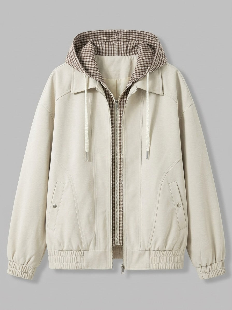 Tuscania Men's Gingham Hooded Zip Jacket — apricot — packshot