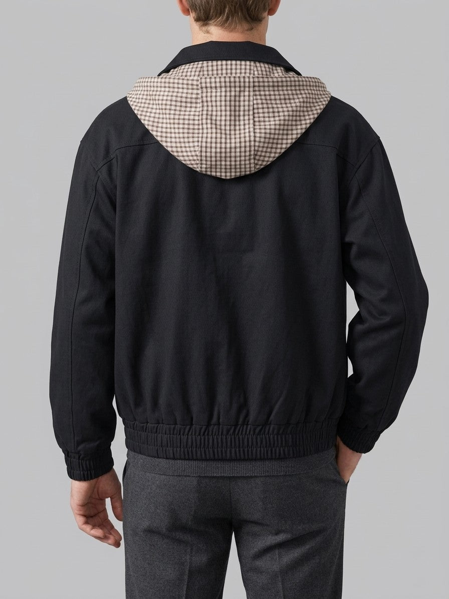 Tuscania Men's Gingham Hooded Zip Jacket — black — back