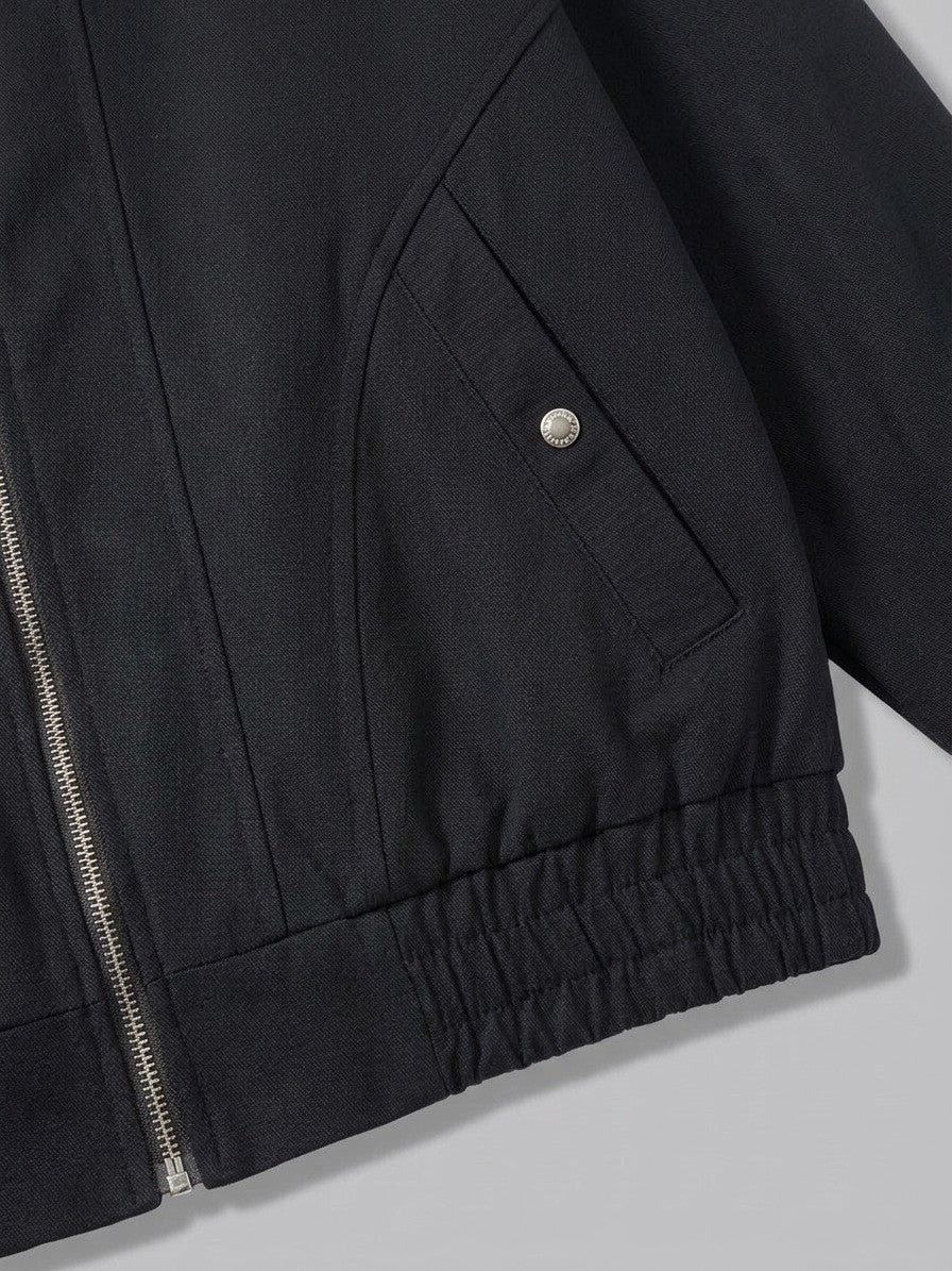 Tuscania Men's Gingham Hooded Zip Jacket — black — detail-collar