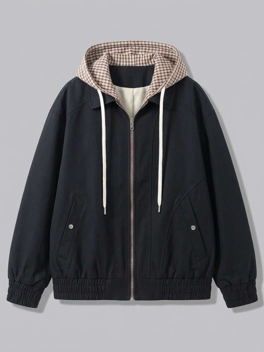 Tuscania Men's Gingham Hooded Zip Jacket — black — packshot