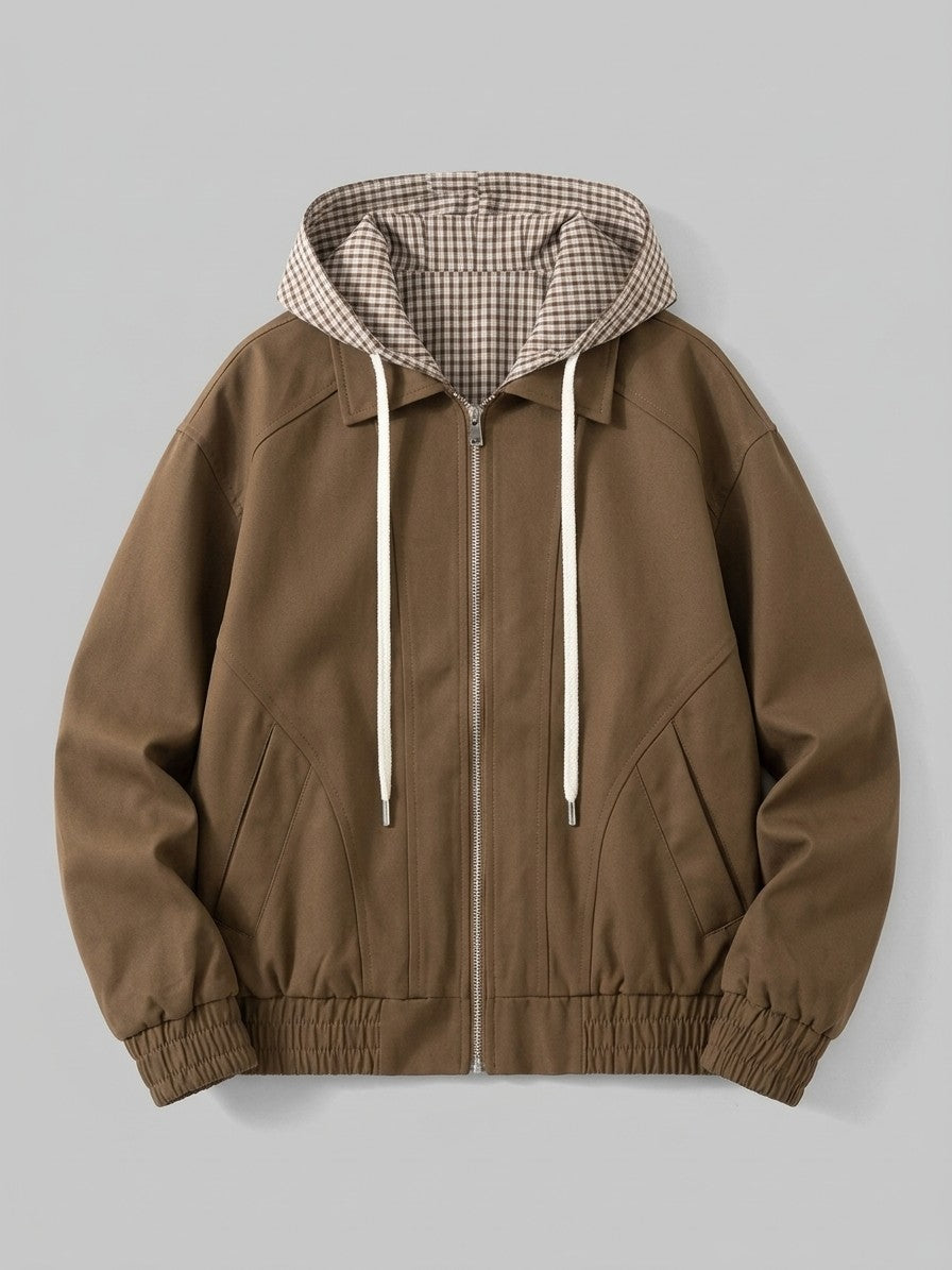Tuscania Men's Gingham Hooded Zip Jacket — brown — packshot