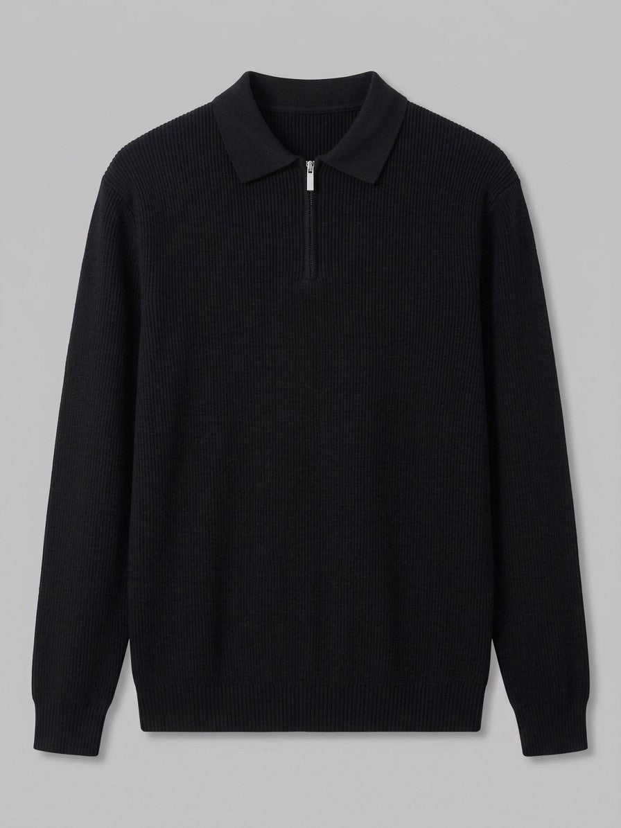 Udine Men's Ribbed Quarter-Zip Sweater — black — packshot