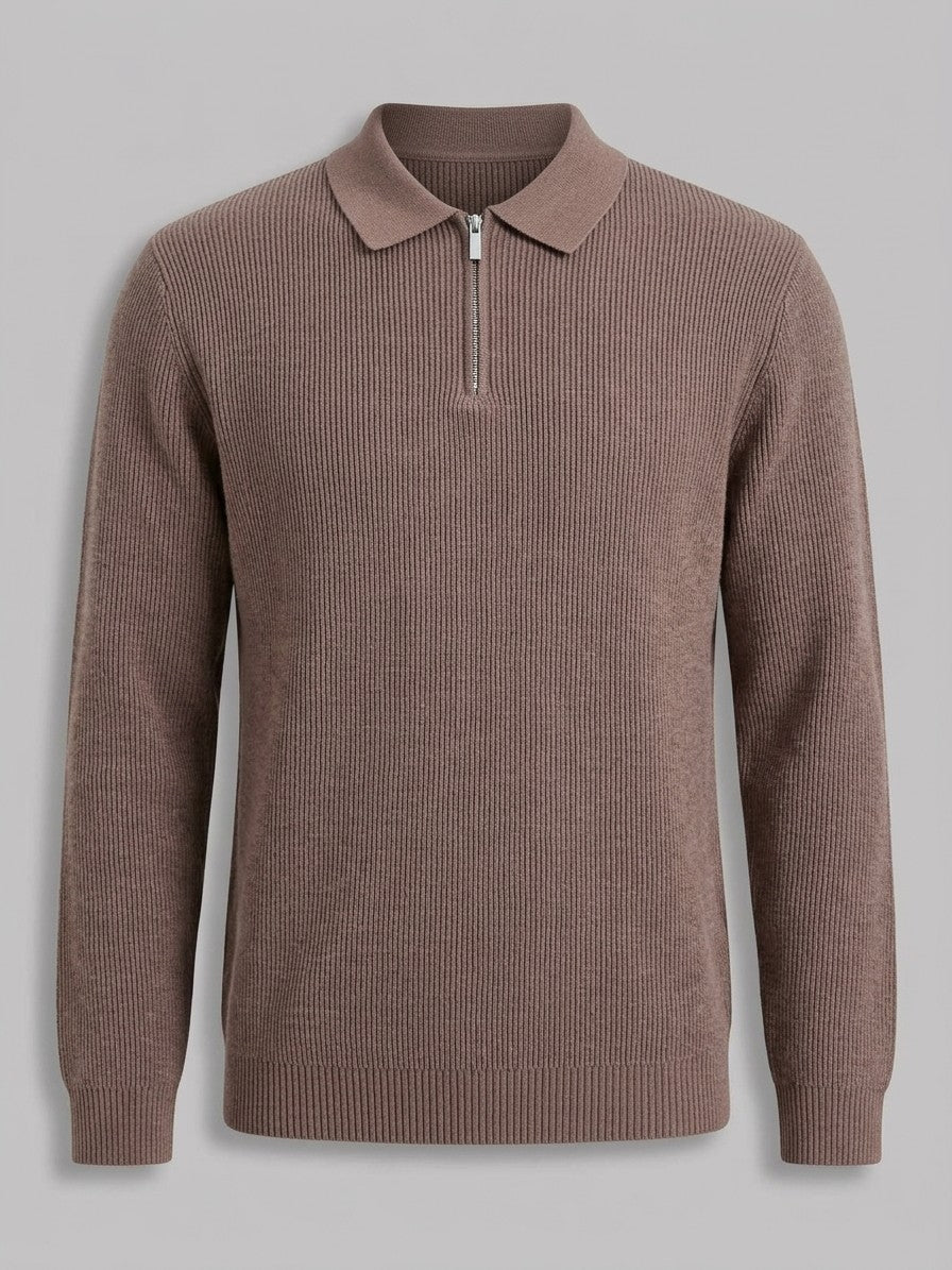 Udine Men's Ribbed Quarter-Zip Sweater — flowerbrown — packshot