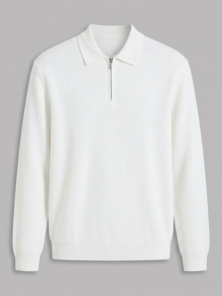 Udine Men's Ribbed Quarter-Zip Sweater — white — packshot