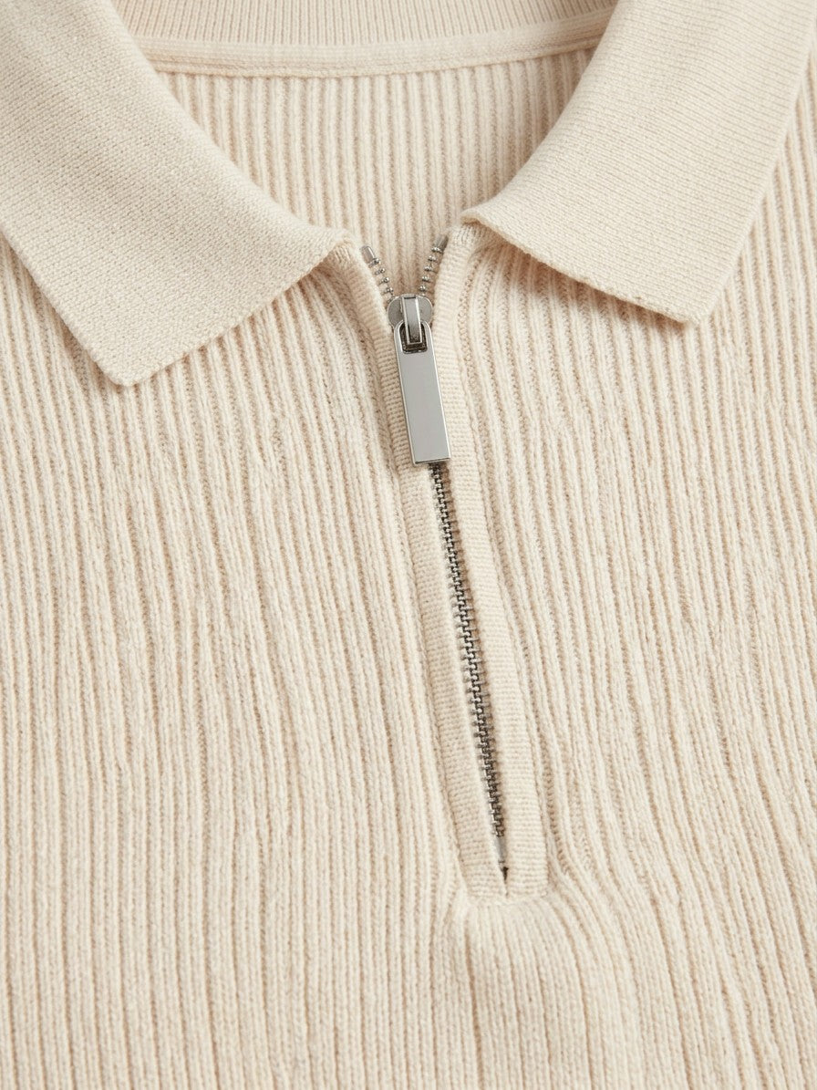 Udine Men's Ribbed Quarter-Zip Sweater — whiteapricot — detail