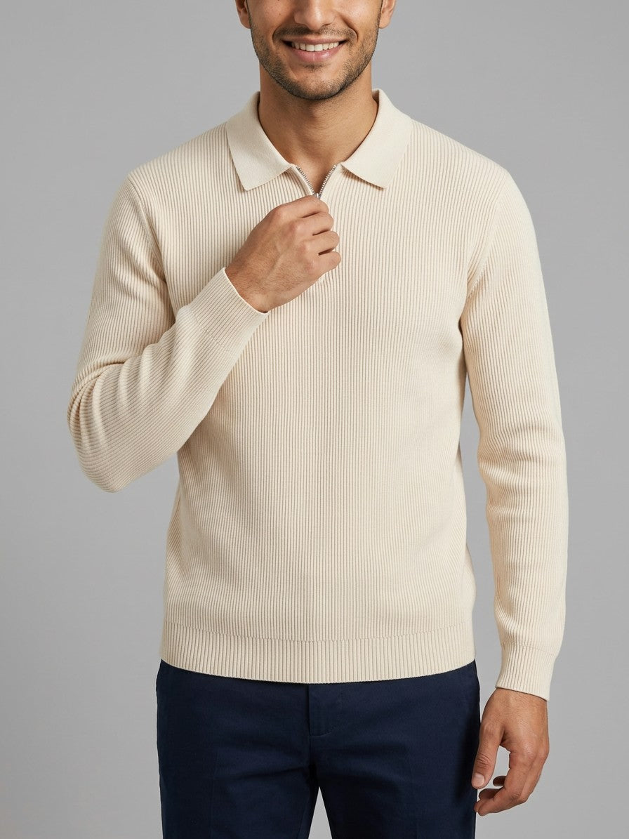 Udine Men's Ribbed Quarter-Zip Sweater — whiteapricot — front