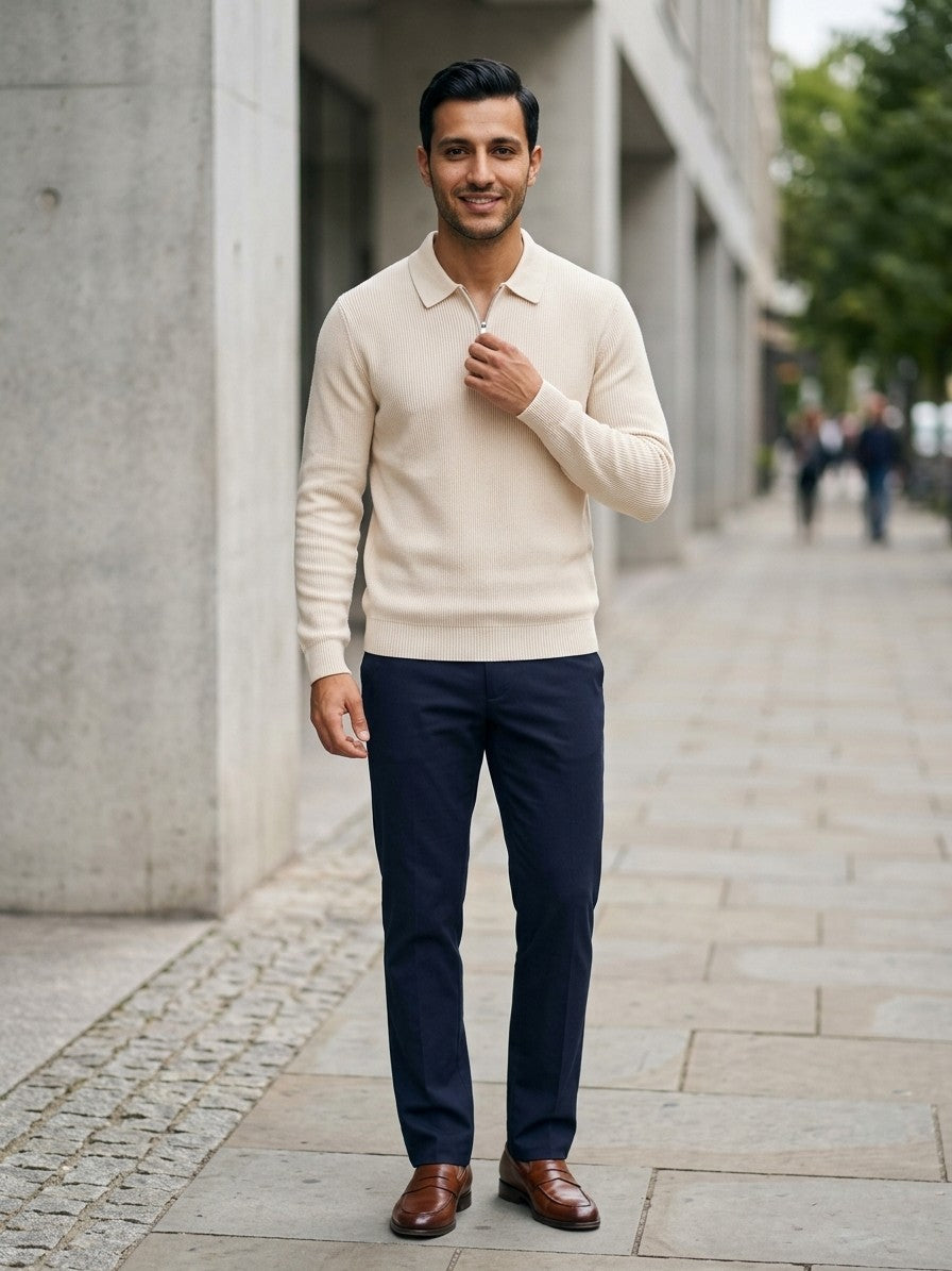 Udine Men's Ribbed Quarter-Zip Sweater — whiteapricot — lifestyle
