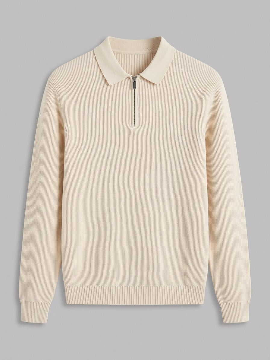 Udine Men's Ribbed Quarter-Zip Sweater — whiteapricot — packshot