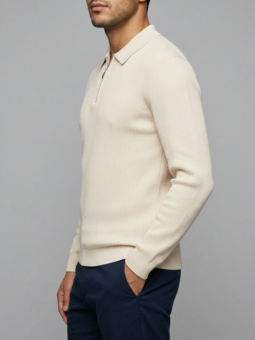 Udine Men's Ribbed Quarter-Zip Sweater — whiteapricot — side