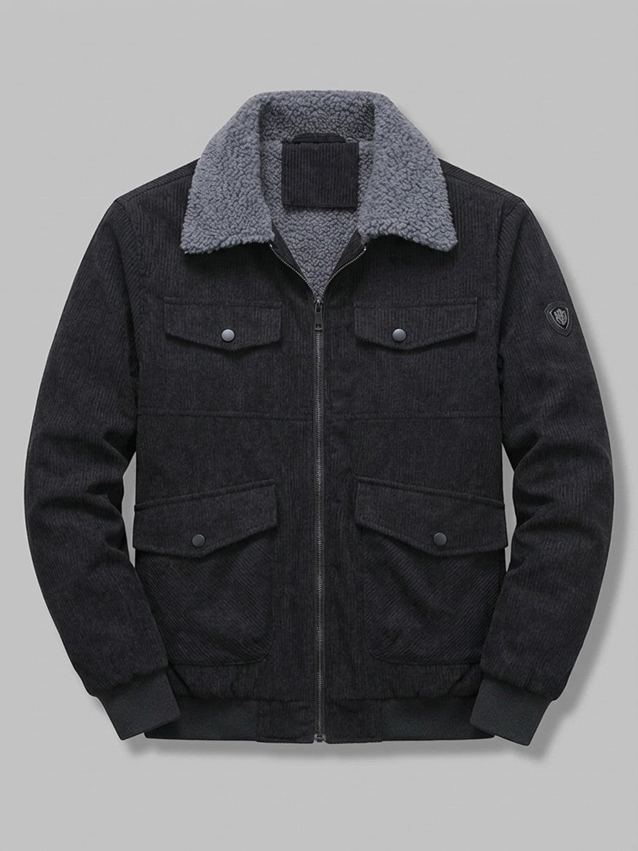 Urbania Men's Sherpa-Collar Corduroy Bomber Jacket — black — packshot