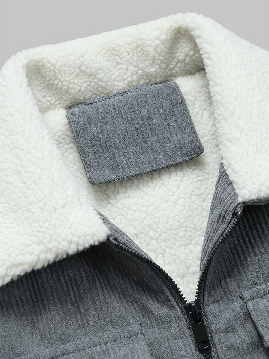 Urbania Men's Sherpa-Collar Corduroy Bomber Jacket — grey — detail-2