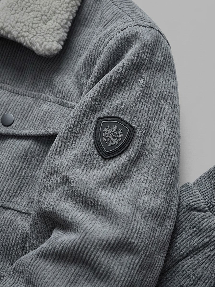 Urbania Men's Sherpa-Collar Corduroy Bomber Jacket — grey — detail-collar
