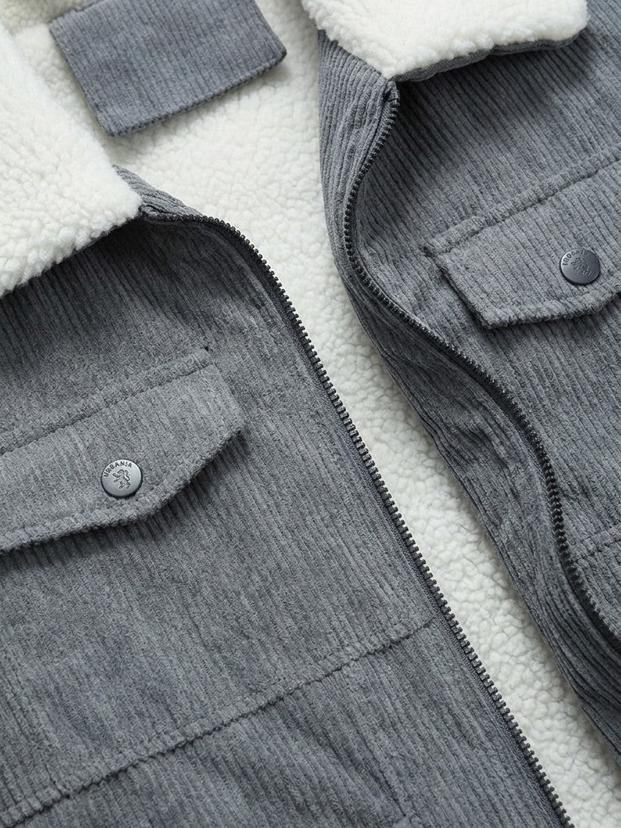 Urbania Men's Sherpa-Collar Corduroy Bomber Jacket — grey — detail