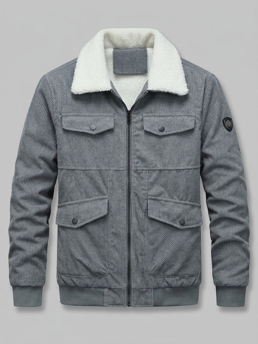 Urbania Men's Sherpa-Collar Corduroy Bomber Jacket — grey — packshot