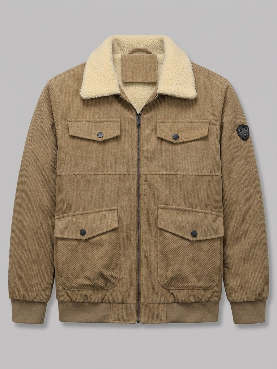 Urbania Men's Sherpa-Collar Corduroy Bomber Jacket — khaki — packshot