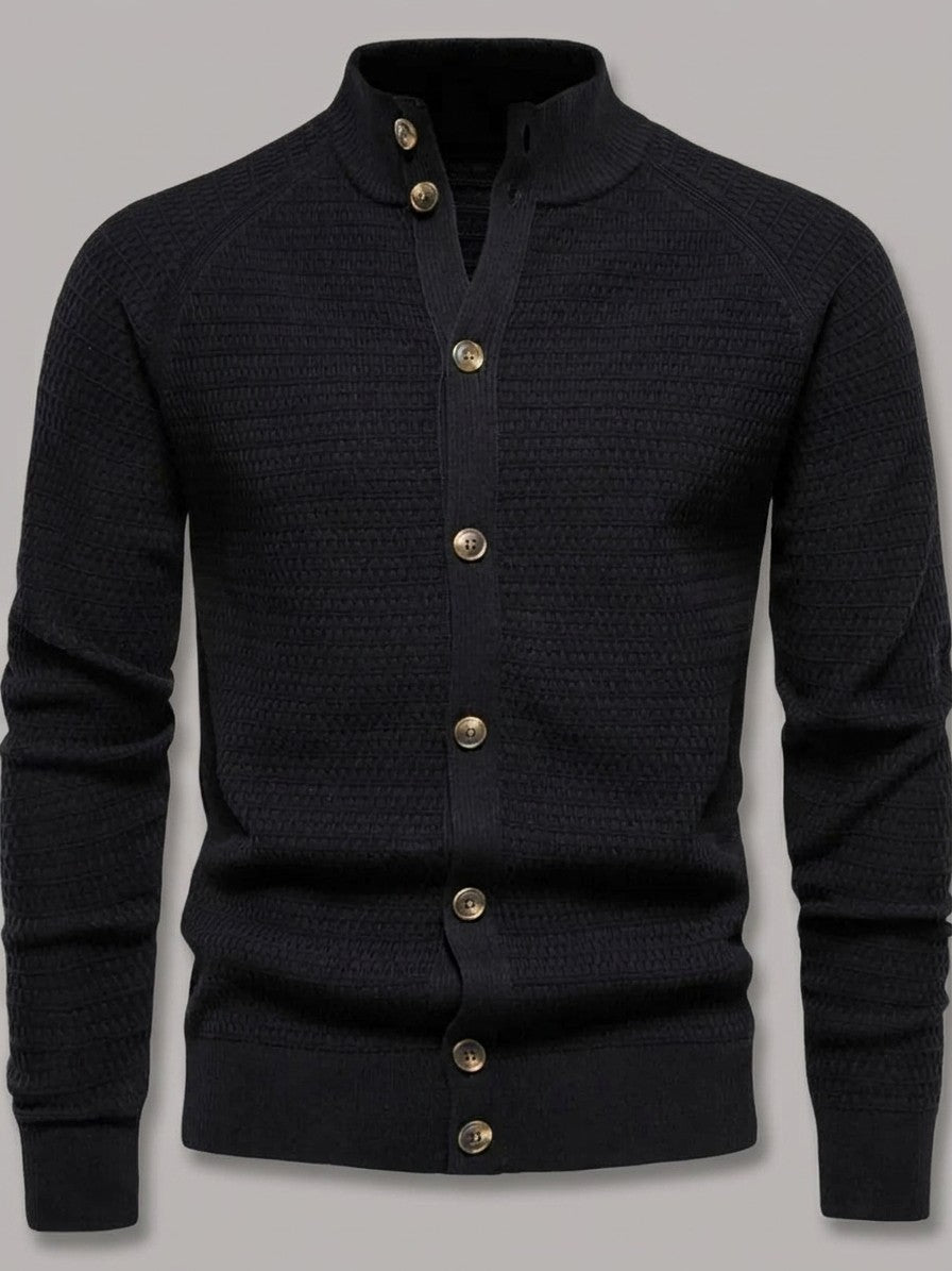 Urbino Men's Button-Down Cotton Cardigan — black — packshot