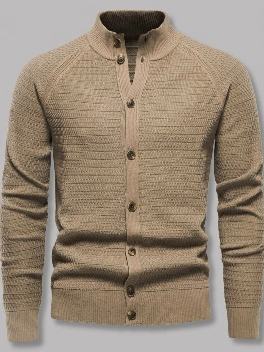 Urbino Men's Button-Down Cotton Cardigan — khaki — packshot