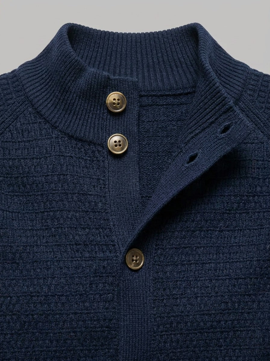 Urbino Men's Button-Down Cotton Cardigan — navy — detail
