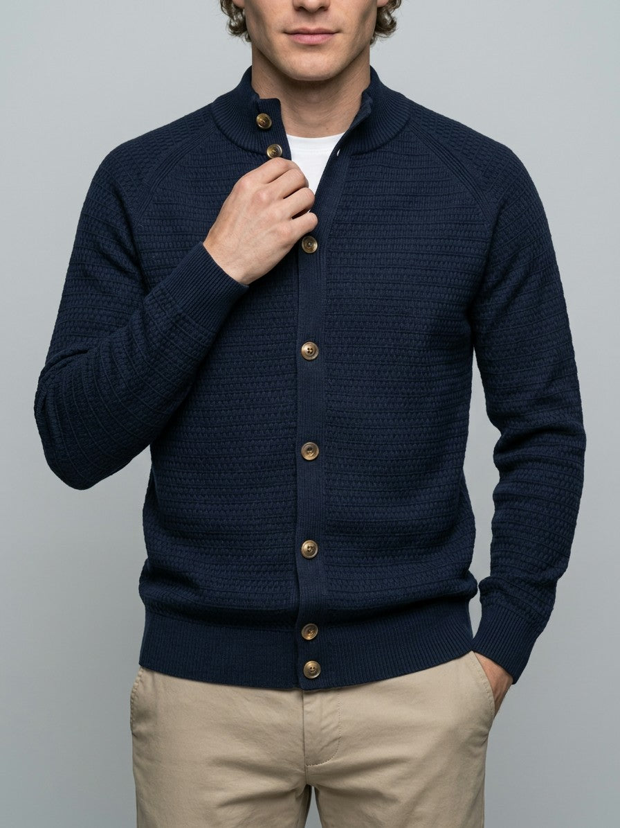 Urbino Men's Button-Down Cotton Cardigan — navy — front