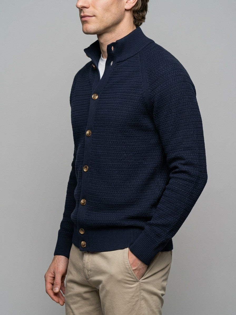 Urbino Men's Button-Down Cotton Cardigan — navy — side