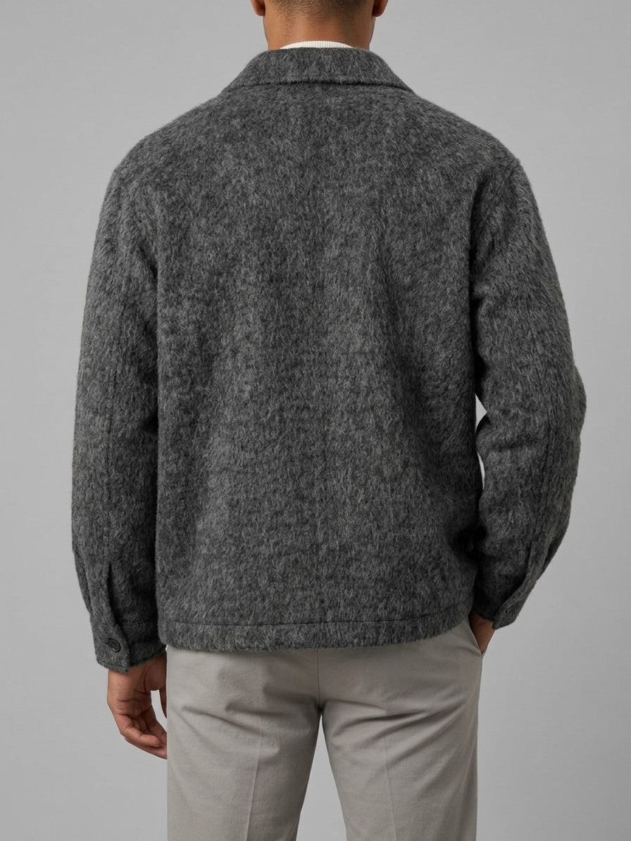 Ussita Men's Brushed Wool-Blend Shirt Jacket — charcoal — back