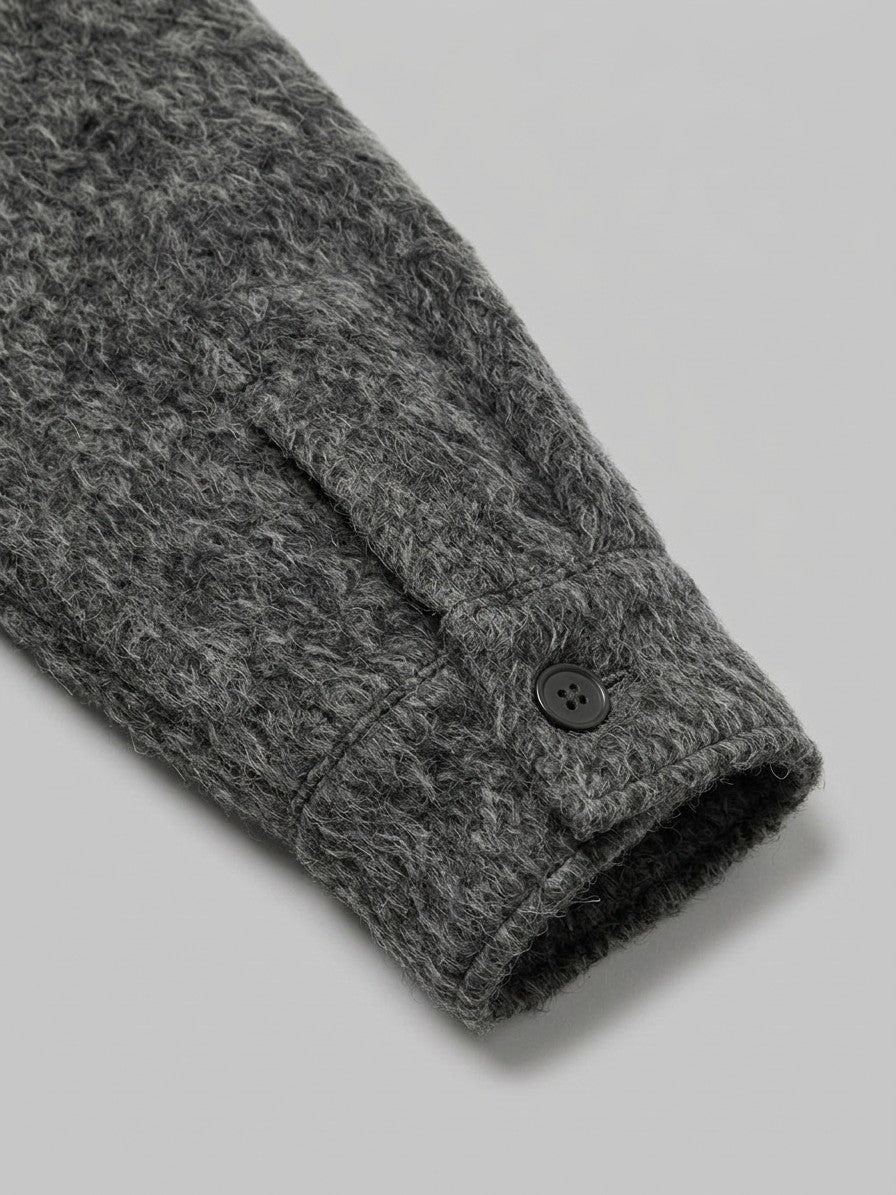 Ussita Men's Brushed Wool-Blend Shirt Jacket — charcoal — detail-collar