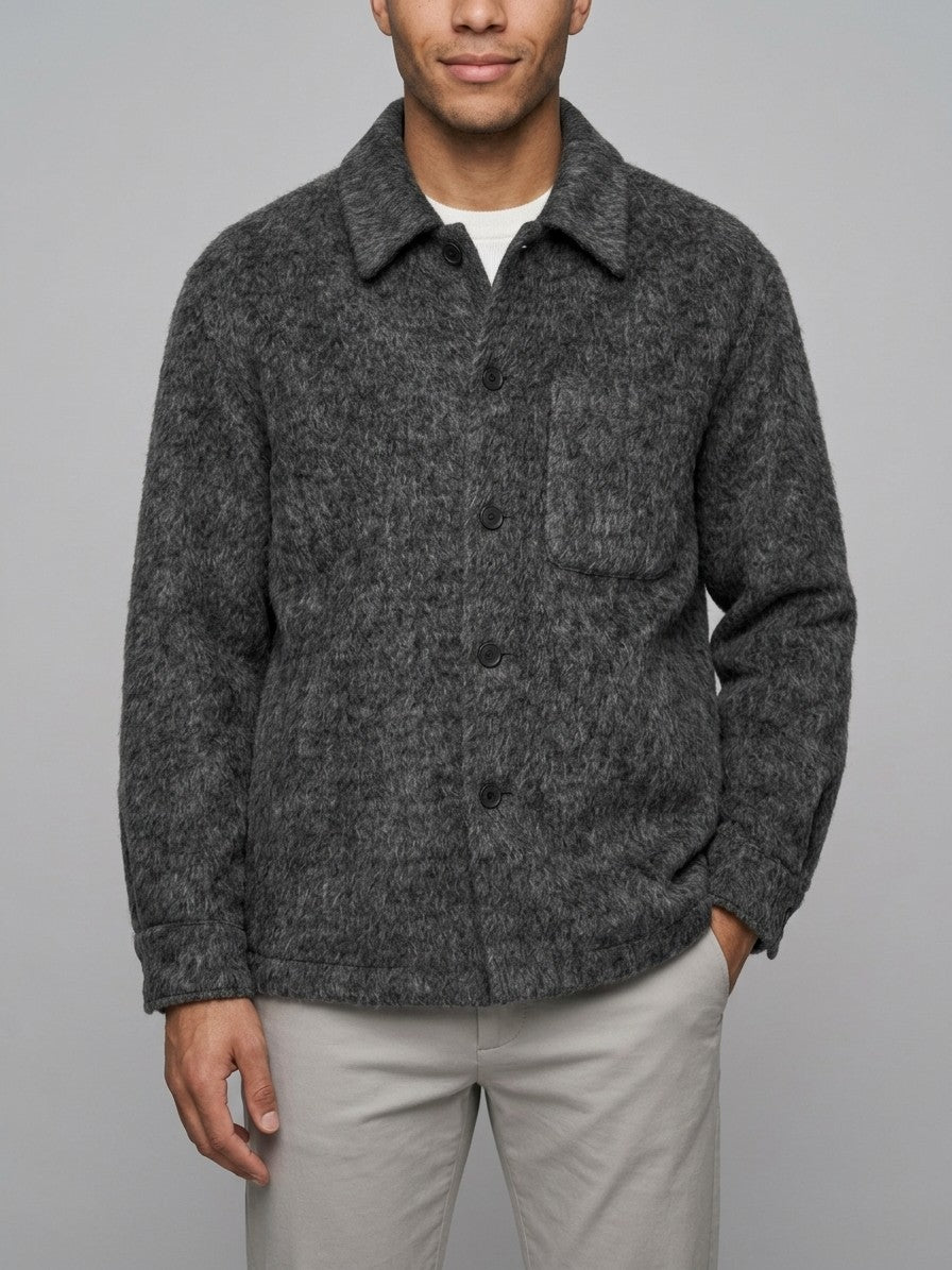 Ussita Men's Brushed Wool-Blend Shirt Jacket — charcoal — front