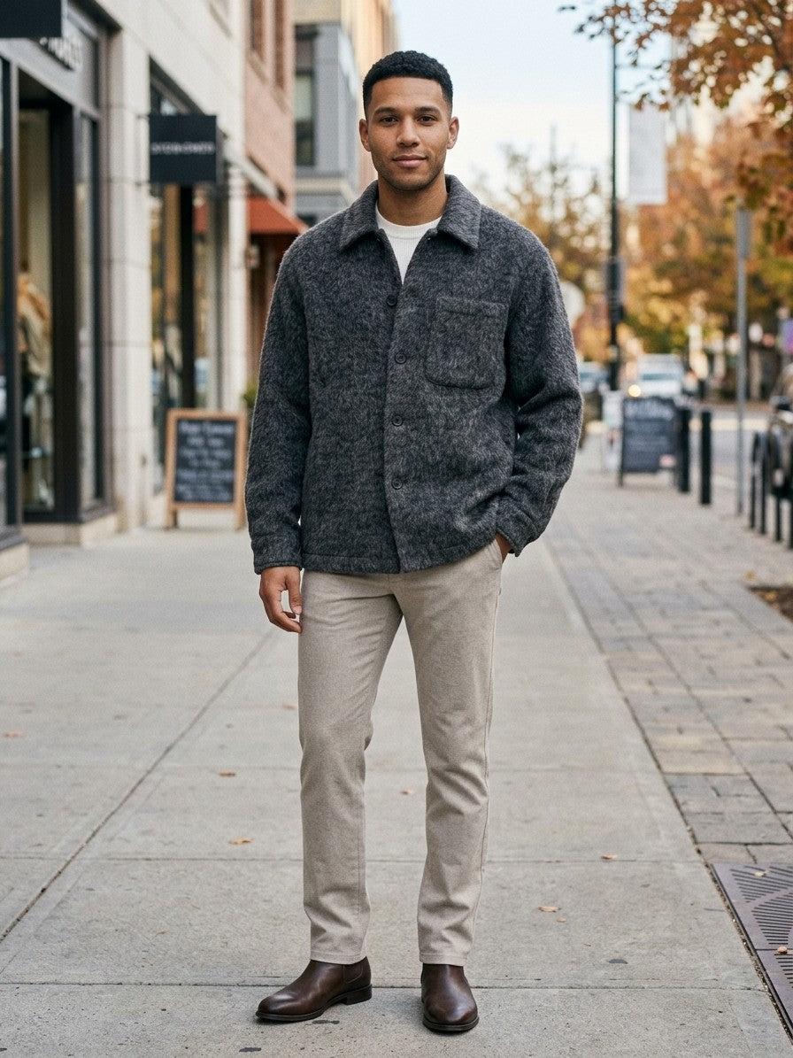 Ussita Men's Brushed Wool-Blend Shirt Jacket — charcoal — lifestyle