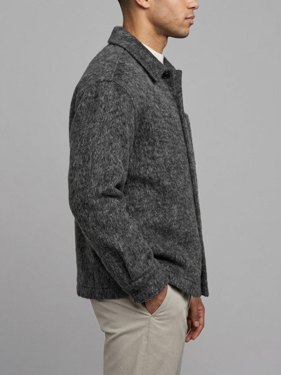 Ussita Men's Brushed Wool-Blend Shirt Jacket — charcoal — side