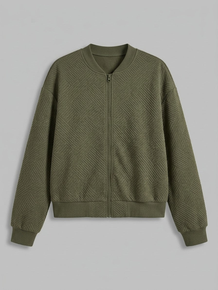Valdobbiadene Women's Textured Knit Bomber Jacket — armygreen — packshot