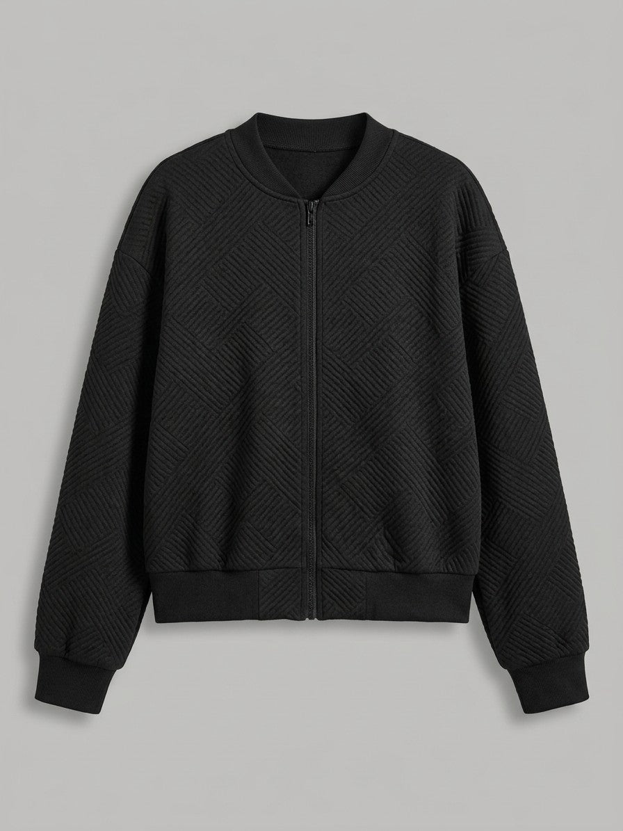 Valdobbiadene Women's Textured Knit Bomber Jacket — black — packshot