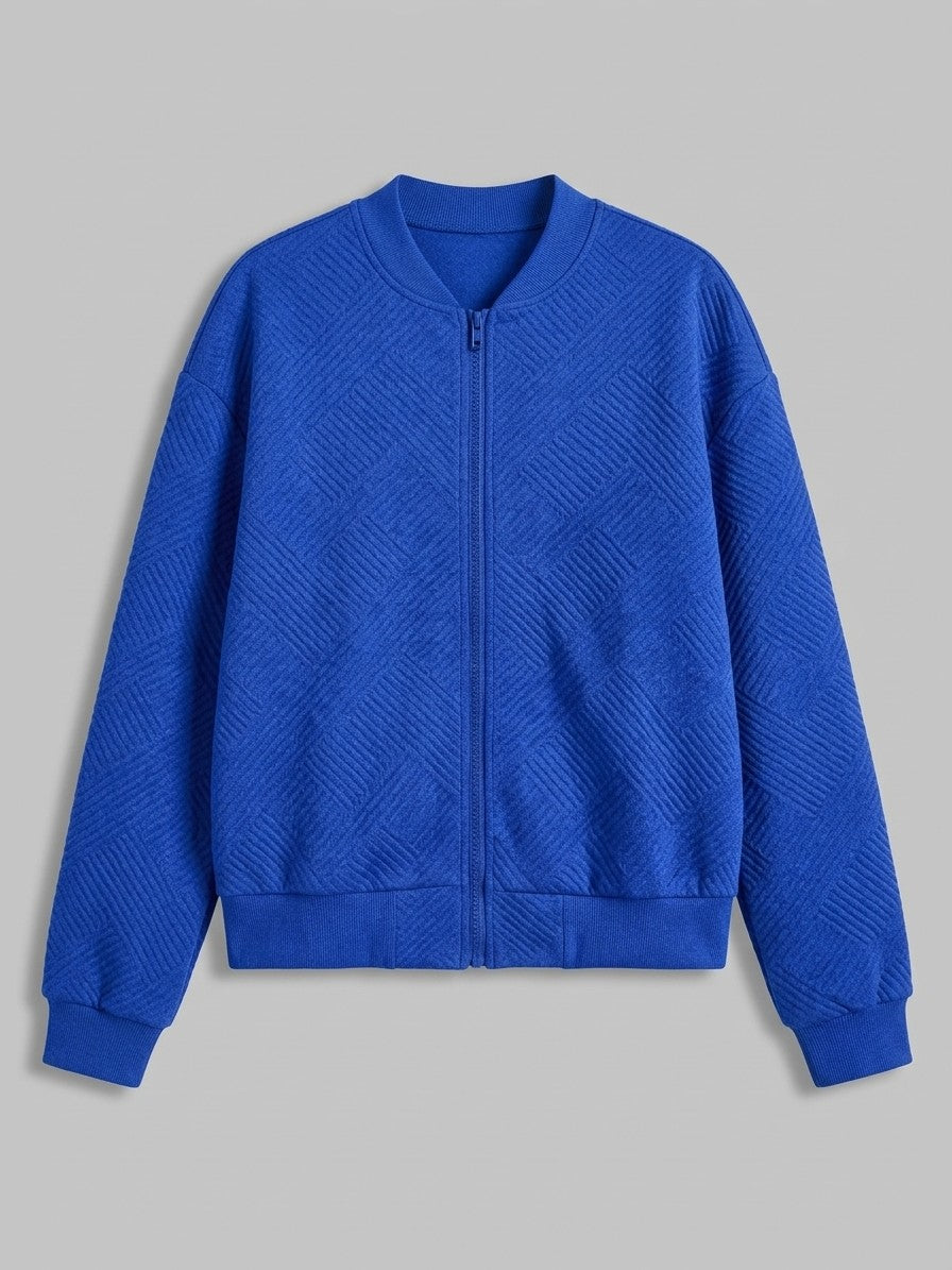 Valdobbiadene Women's Textured Knit Bomber Jacket — blue — packshot