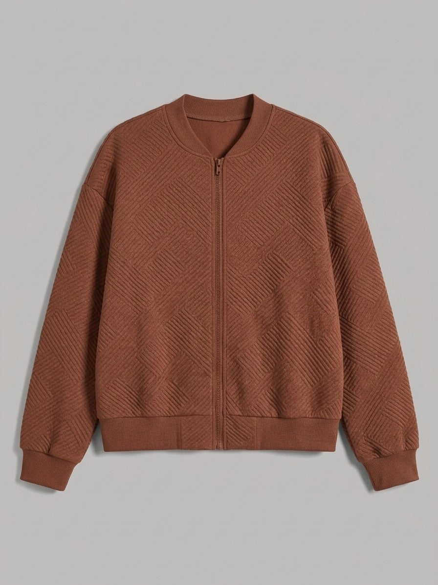 Valdobbiadene Women's Textured Knit Bomber Jacket — caramelcolor — packshot