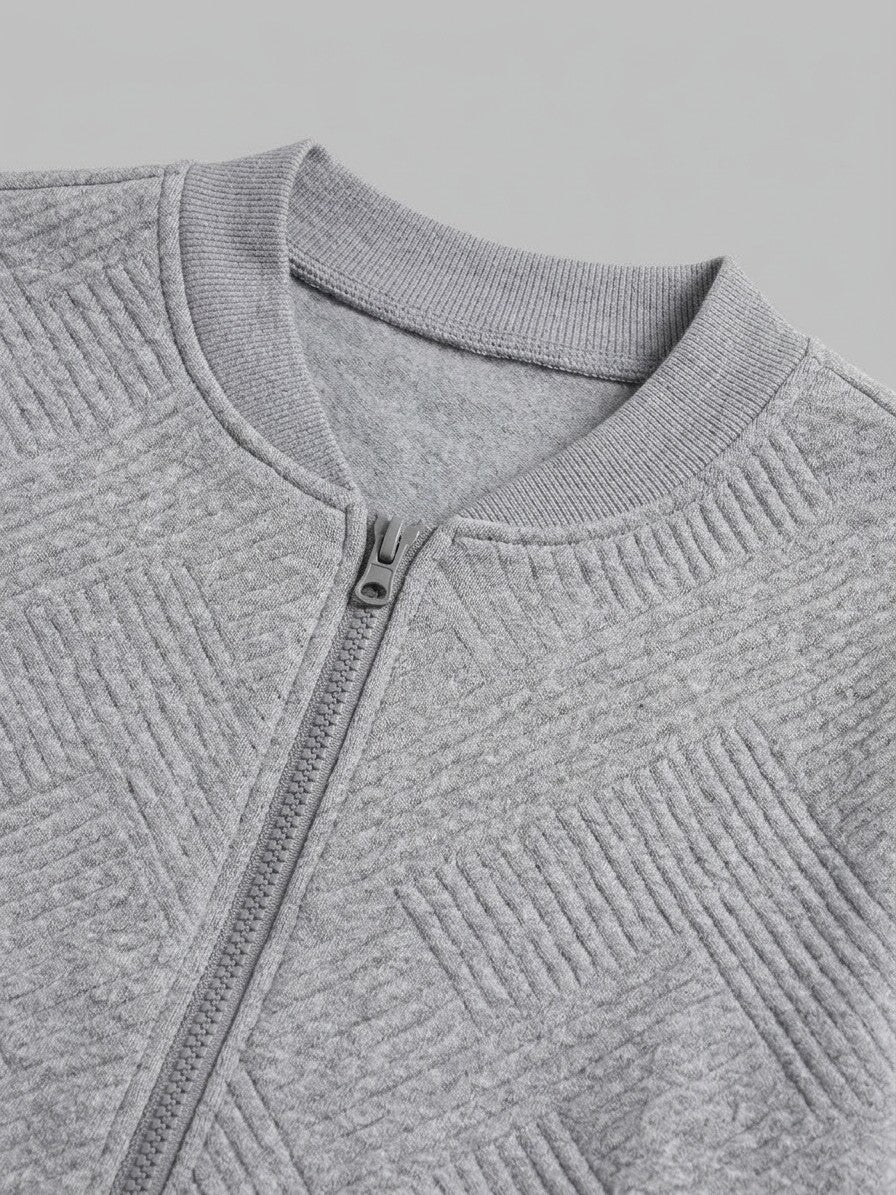 Valdobbiadene Women's Textured Knit Bomber Jacket — gray — detail-2