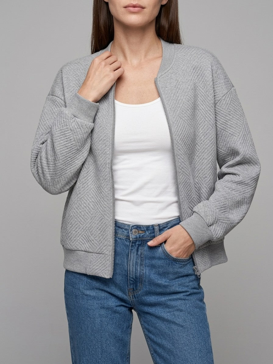 Valdobbiadene Women's Textured Knit Bomber Jacket — gray — front