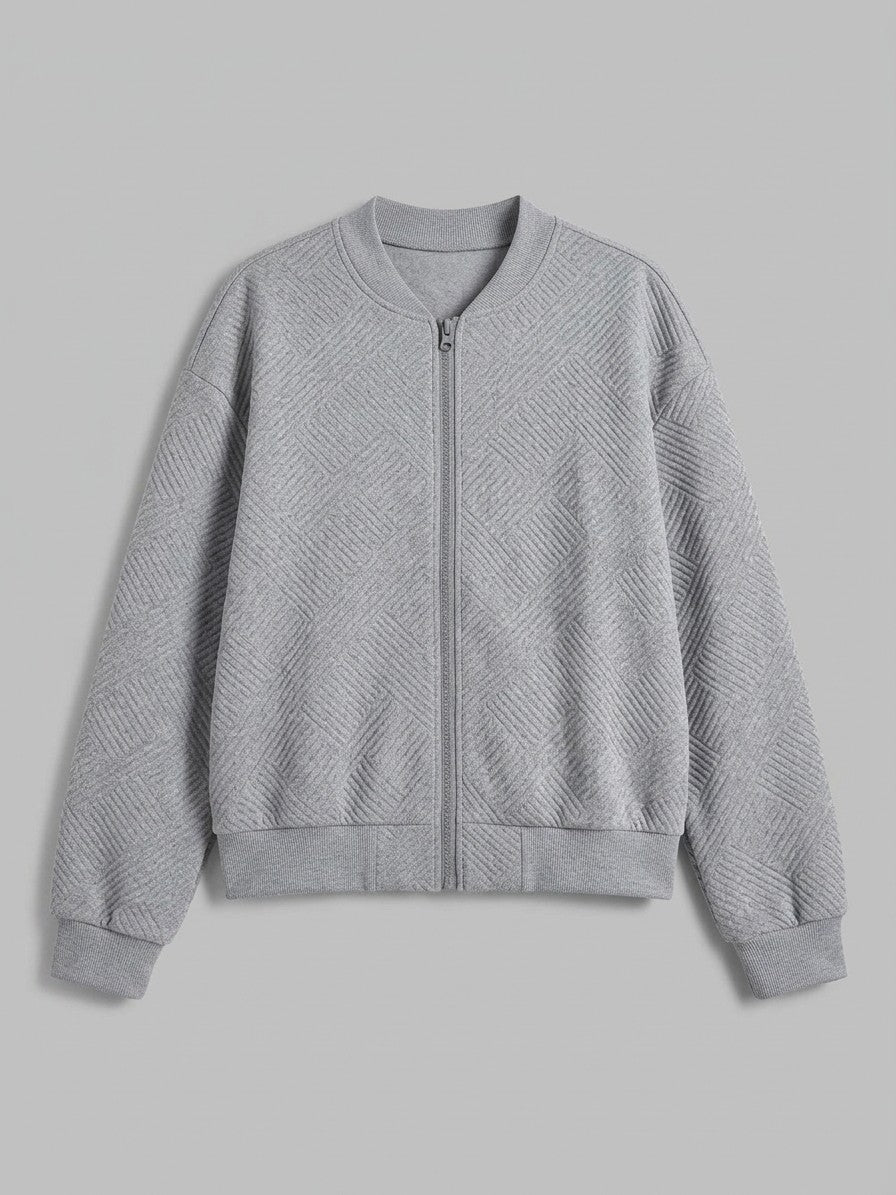 Valdobbiadene Women's Textured Knit Bomber Jacket — gray — packshot