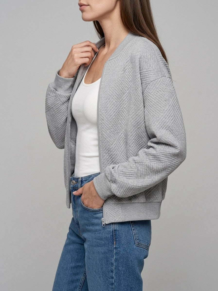 Valdobbiadene Women's Textured Knit Bomber Jacket — gray — side