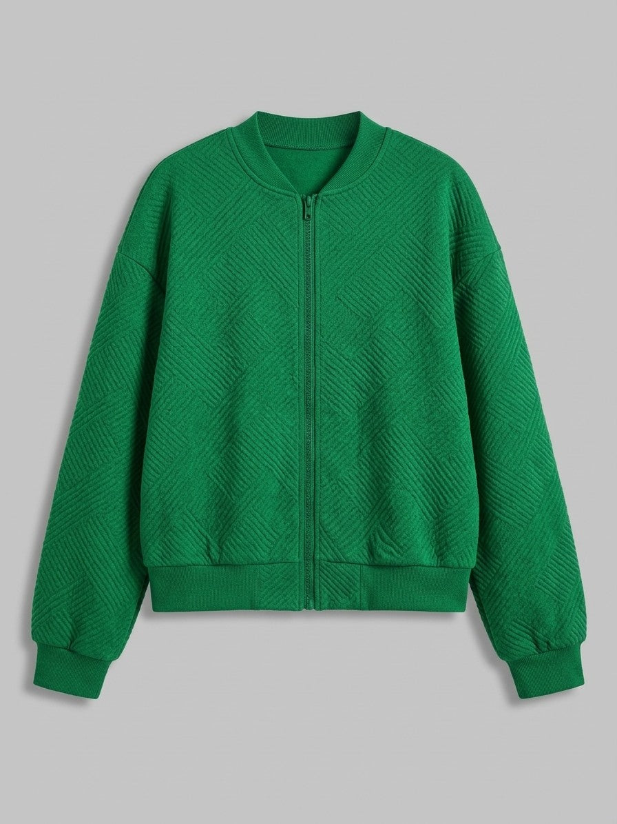 Valdobbiadene Women's Textured Knit Bomber Jacket — green — packshot