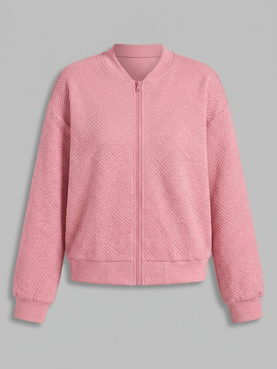 Valdobbiadene Women's Textured Knit Bomber Jacket — pink — packshot