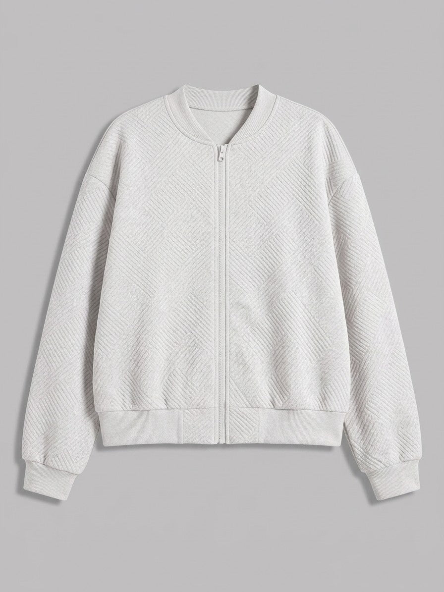 Valdobbiadene Women's Textured Knit Bomber Jacket — white — packshot