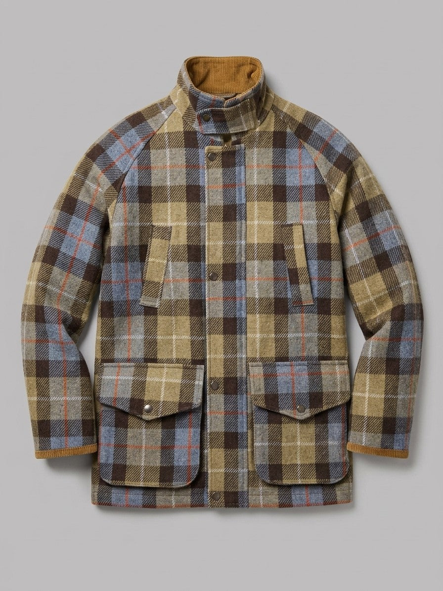 Valeggio Men's Tartan Wool Field Jacket — khaki — packshot