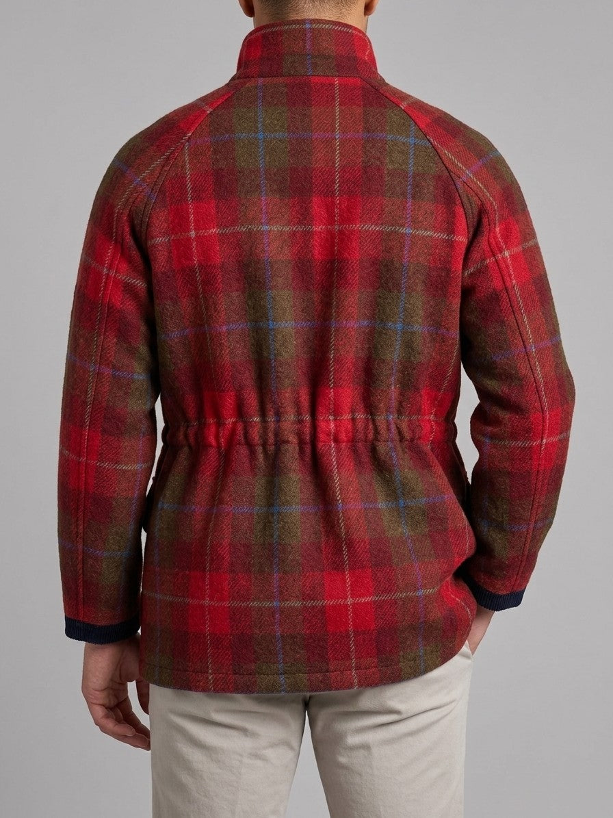 Valeggio Men's Tartan Wool Field Jacket — red — back
