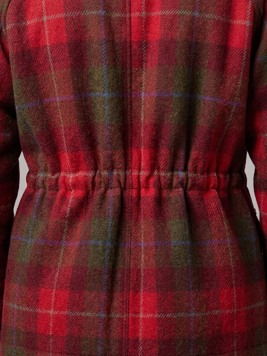 Valeggio Men's Tartan Wool Field Jacket — red — detail-collar